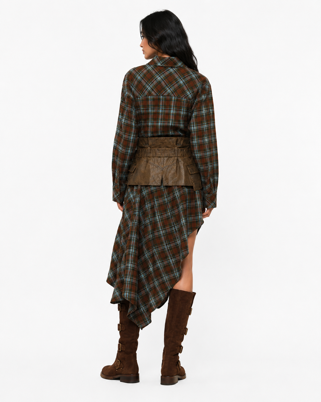 Plaid Shirt & Utility Skirt Set - Rowan