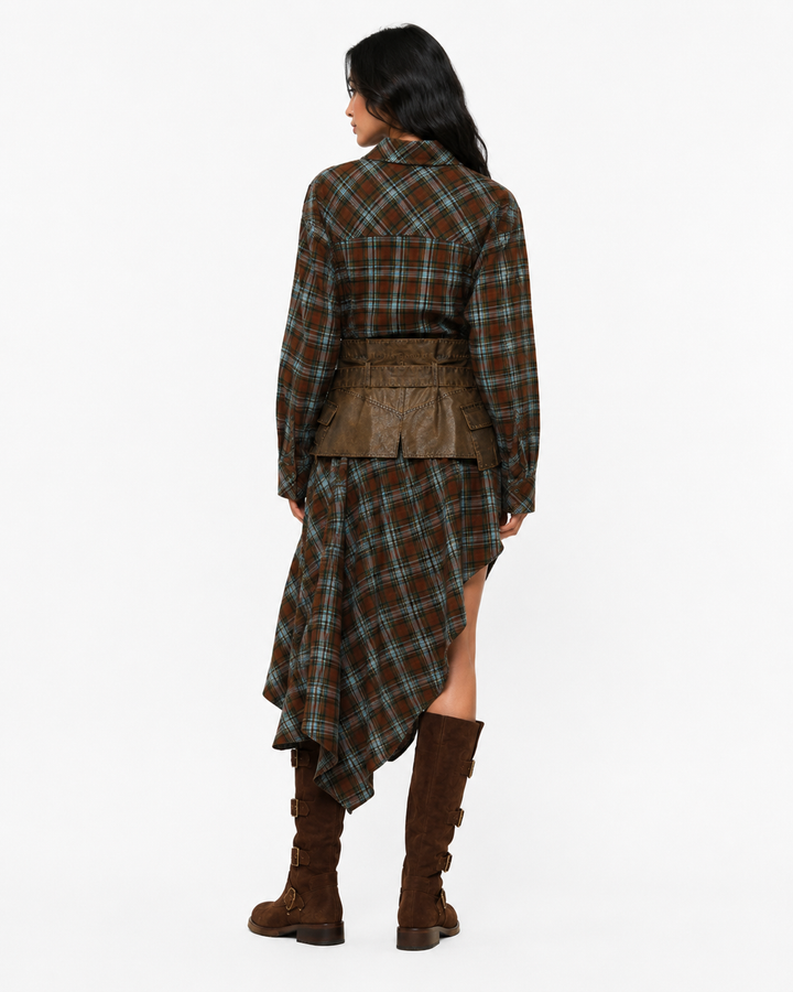 Plaid Shirt & Utility Skirt Set - Rowan