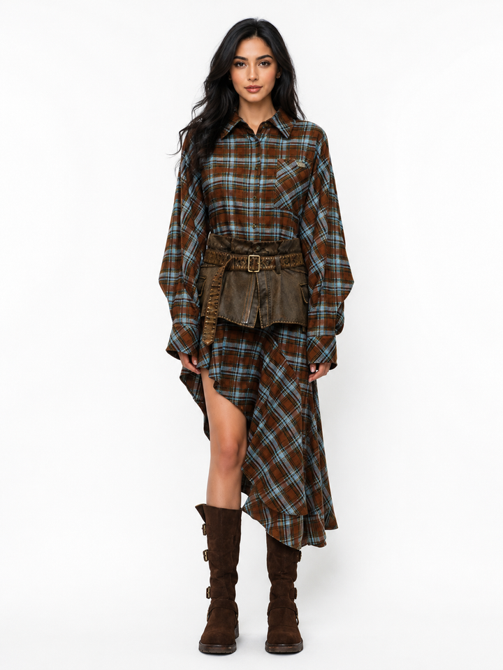 Plaid Shirt & Utility Skirt Set - Rowan