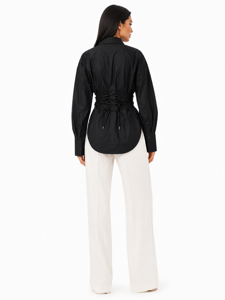 Ruched Waist Poplin Shirt - Avery