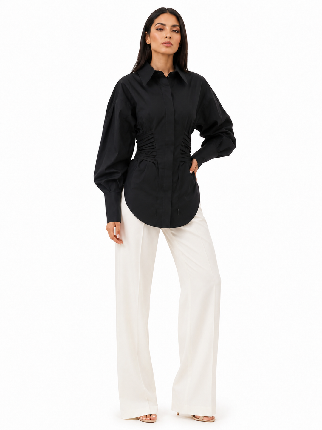 Ruched Waist Poplin Shirt - Avery