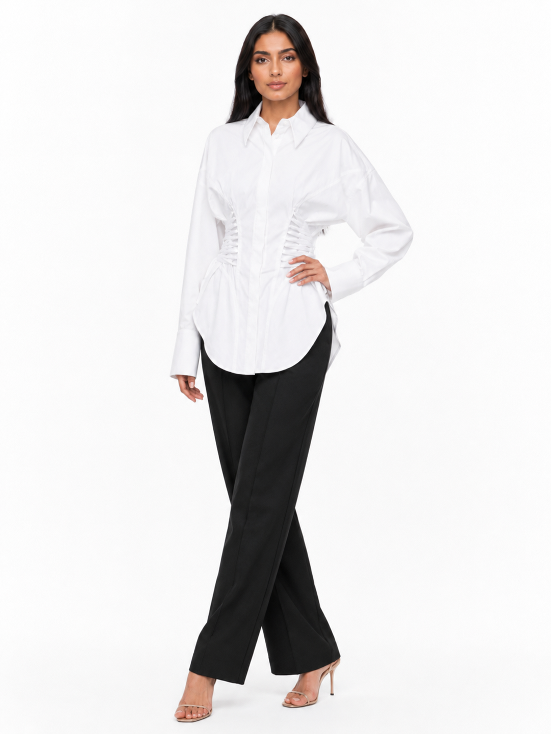 Ruched Waist Poplin Shirt - Avery
