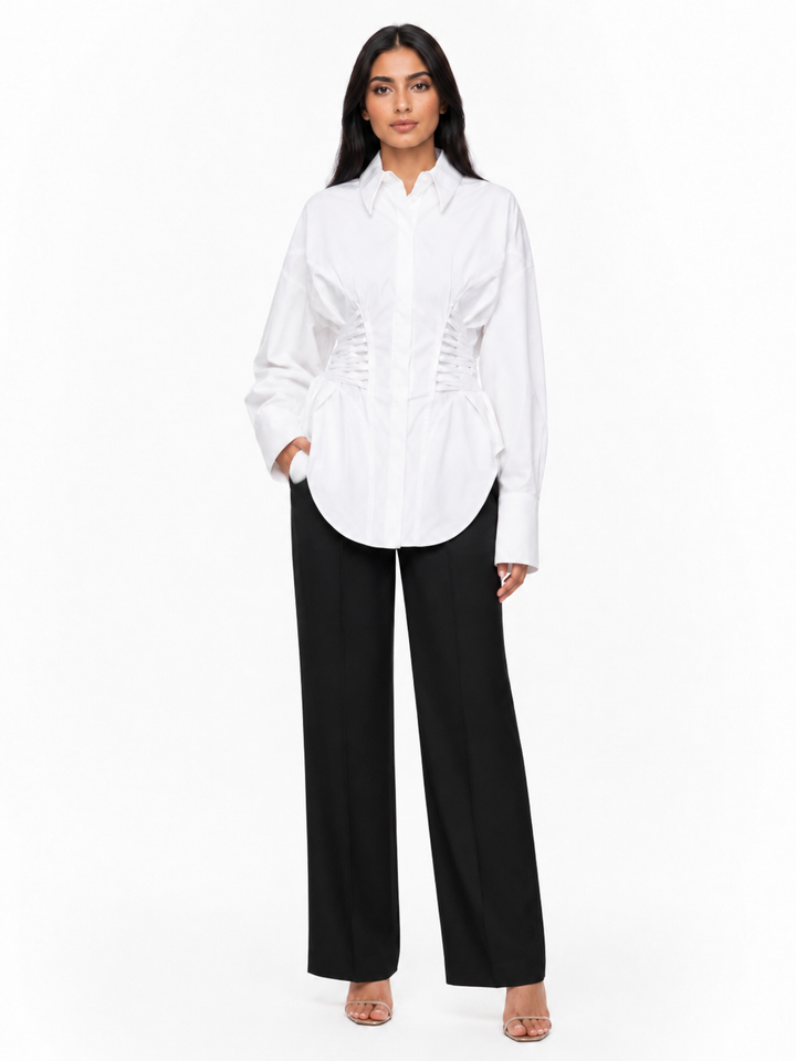 Ruched Waist Poplin Shirt - Avery
