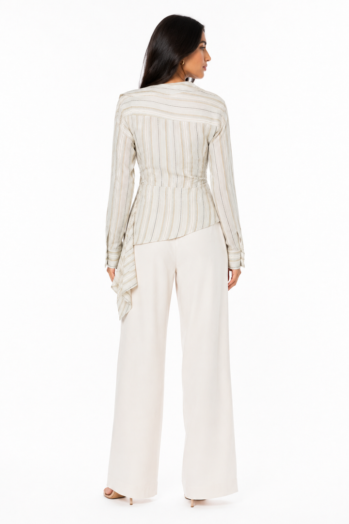 Asymmetric Striped Wrap Shirt - Elara