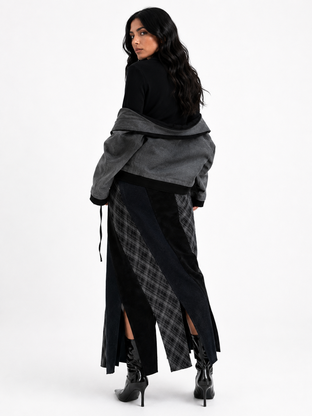 Asymmetric Patchwork Denim Midi Skirt - Sienna