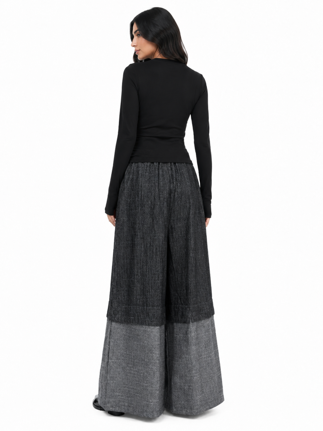Contrast Hem Wide Leg Pants - Ember