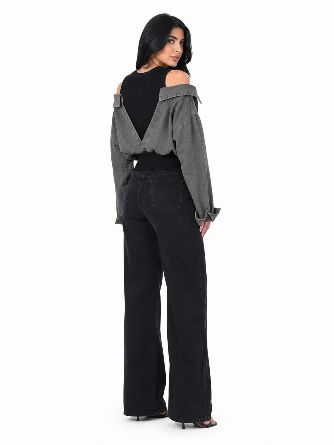 Cold-Shoulder Denim Knit Top - Harper