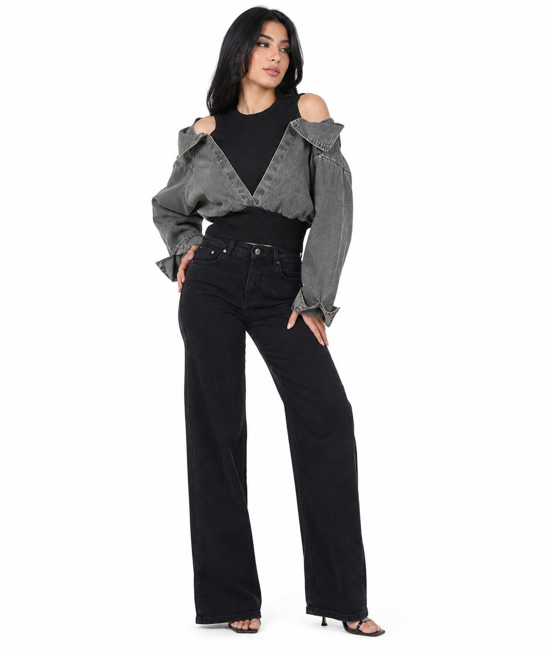 Cold-Shoulder Denim Knit Top - Harper