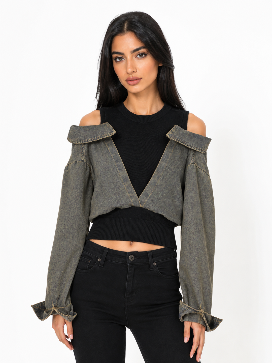 Cold-Shoulder Denim Knit Top - Harper