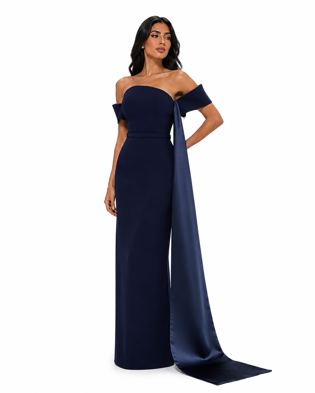 Off-Shoulder Drape Maxi Dress - Midnight