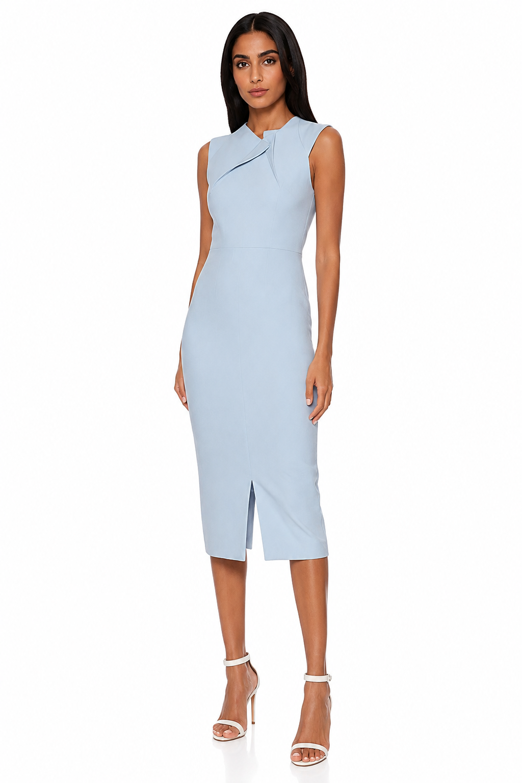 Twist Neck Sleeveless Midi Dress - Celeste