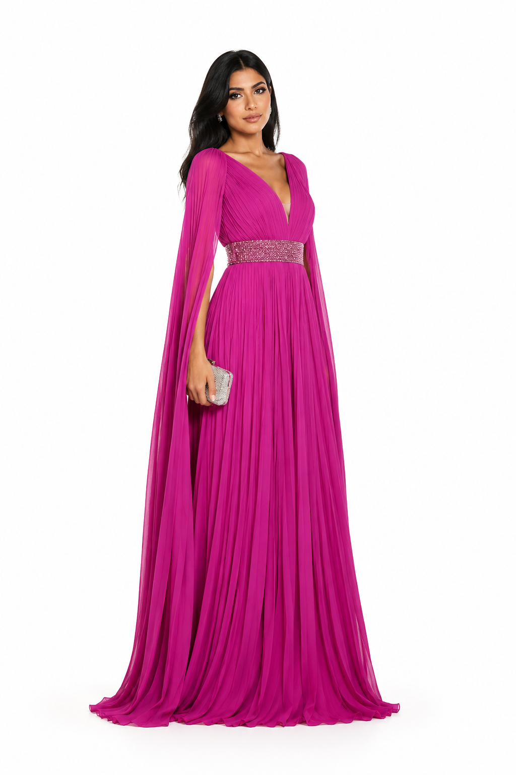 Pleated Cape Sleeve Maxi Dress - luchya