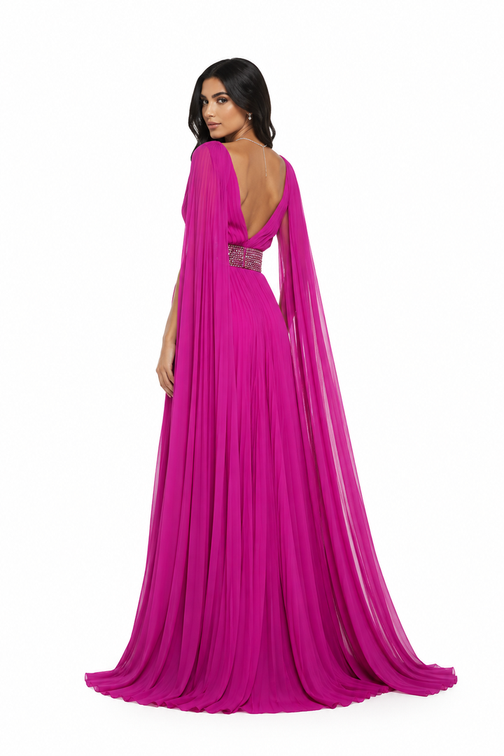 Pleated Cape Sleeve Maxi Dress - luchya