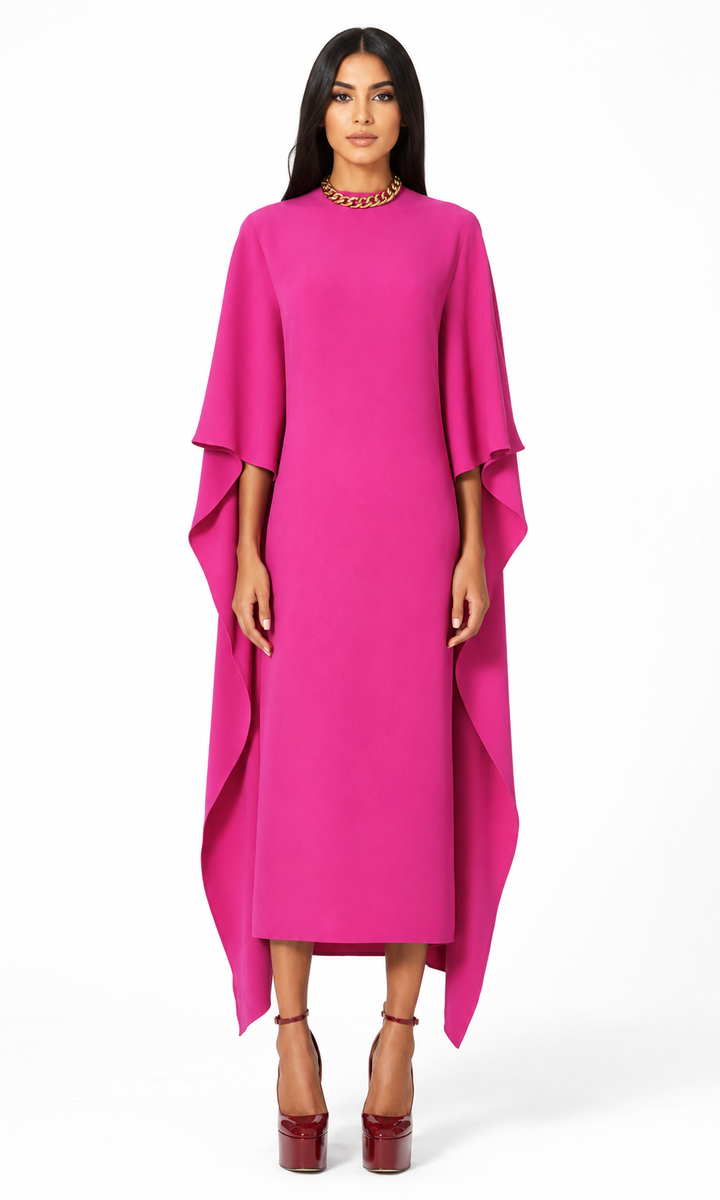 Draped Cape Midi Dress - Fuchina