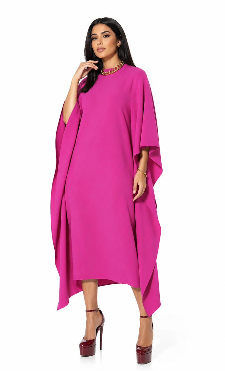 Draped Cape Midi Dress - Fuchina