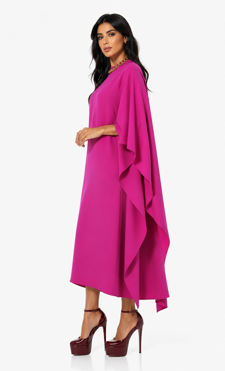 Draped Cape Midi Dress - Fuchina