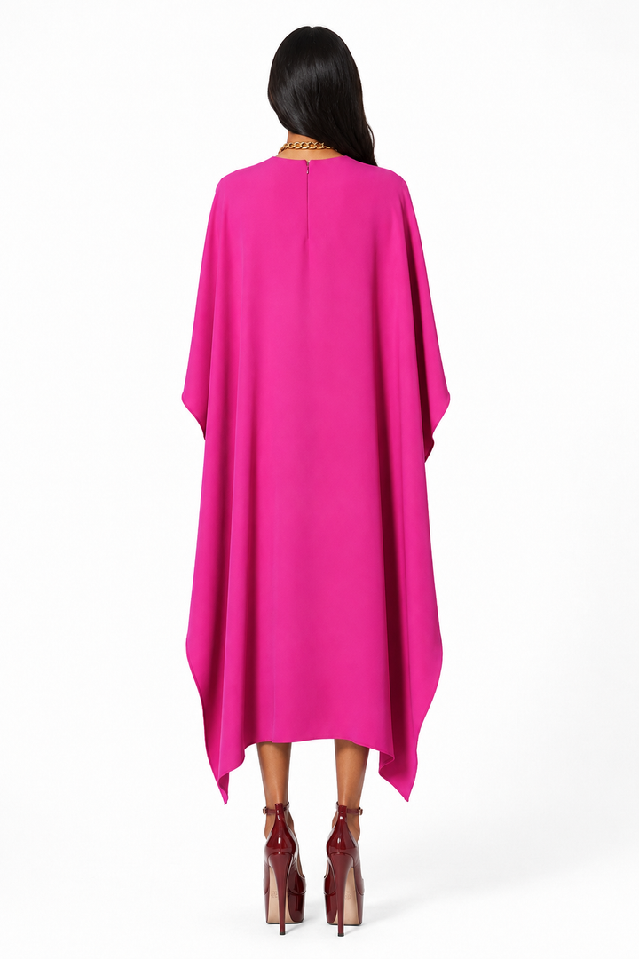 Draped Cape Midi Dress - Fuchina