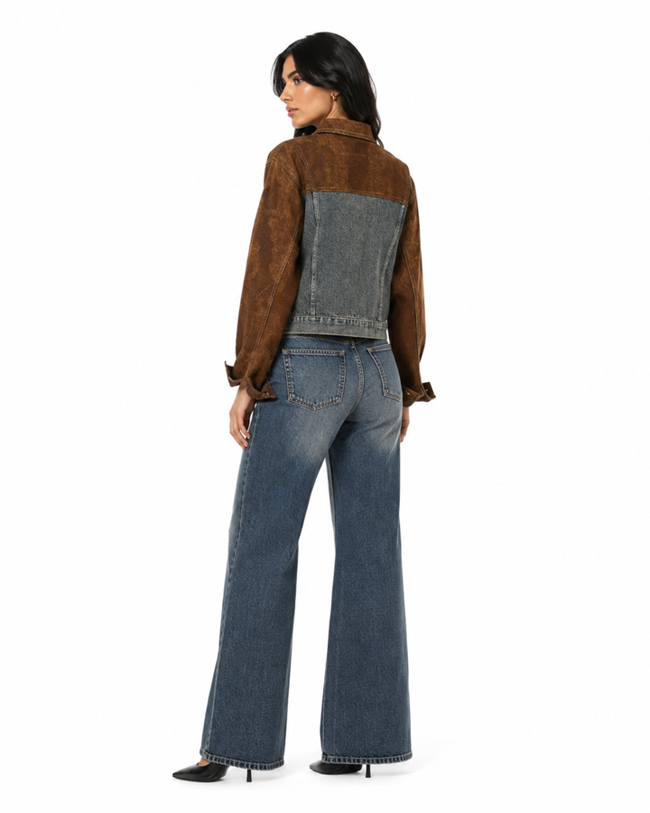 Two-Tone Cropped Denim Jacket - Sierra