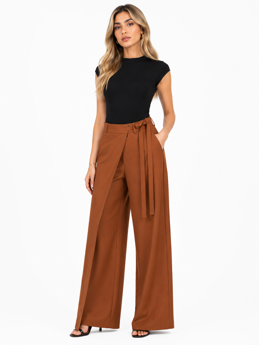 Wrap Front Wide Leg Pants - Siena