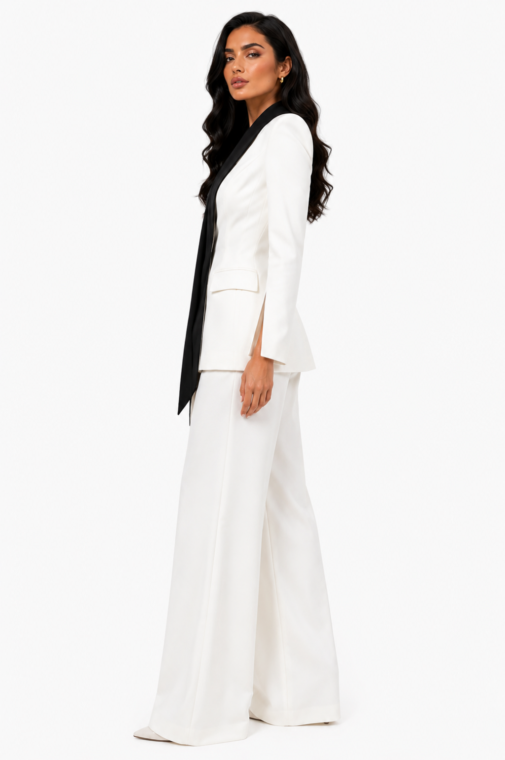 Contrast Lapel Blazer & Wide Leg Pants Set - Monroe