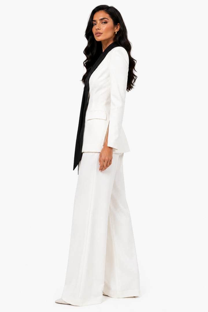Contrast Lapel Blazer & Wide Leg Pants Set - Monroe