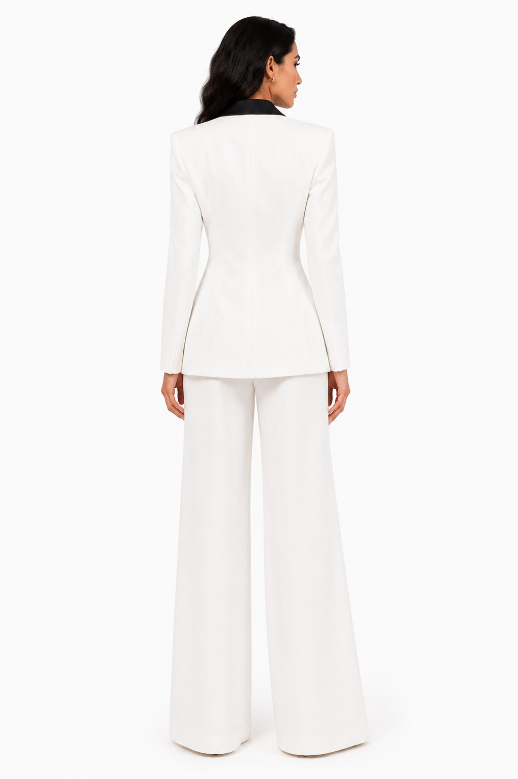 Contrast Lapel Blazer & Wide Leg Pants Set - Monroe