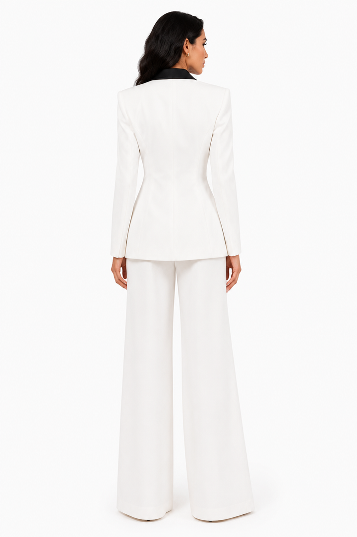 Contrast Lapel Blazer & Wide Leg Pants Set - Monroe
