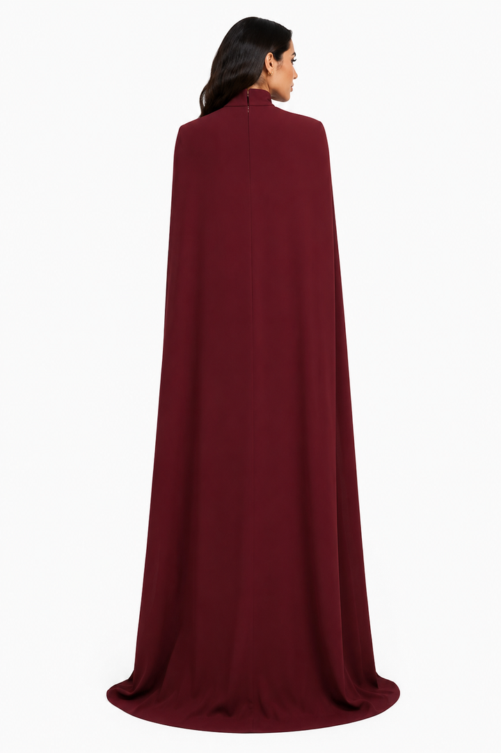 Cape Sleeve High Neck Maxi Dress - Bordeaux