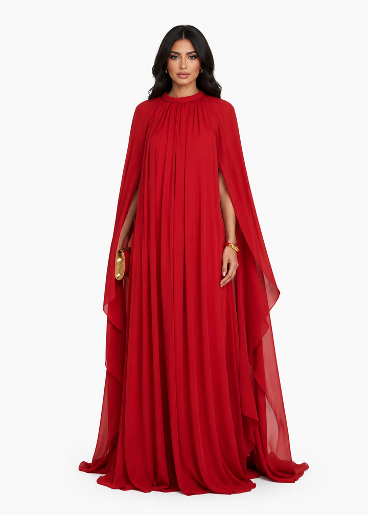Flowing Cape Maxi Dress - Scarlett