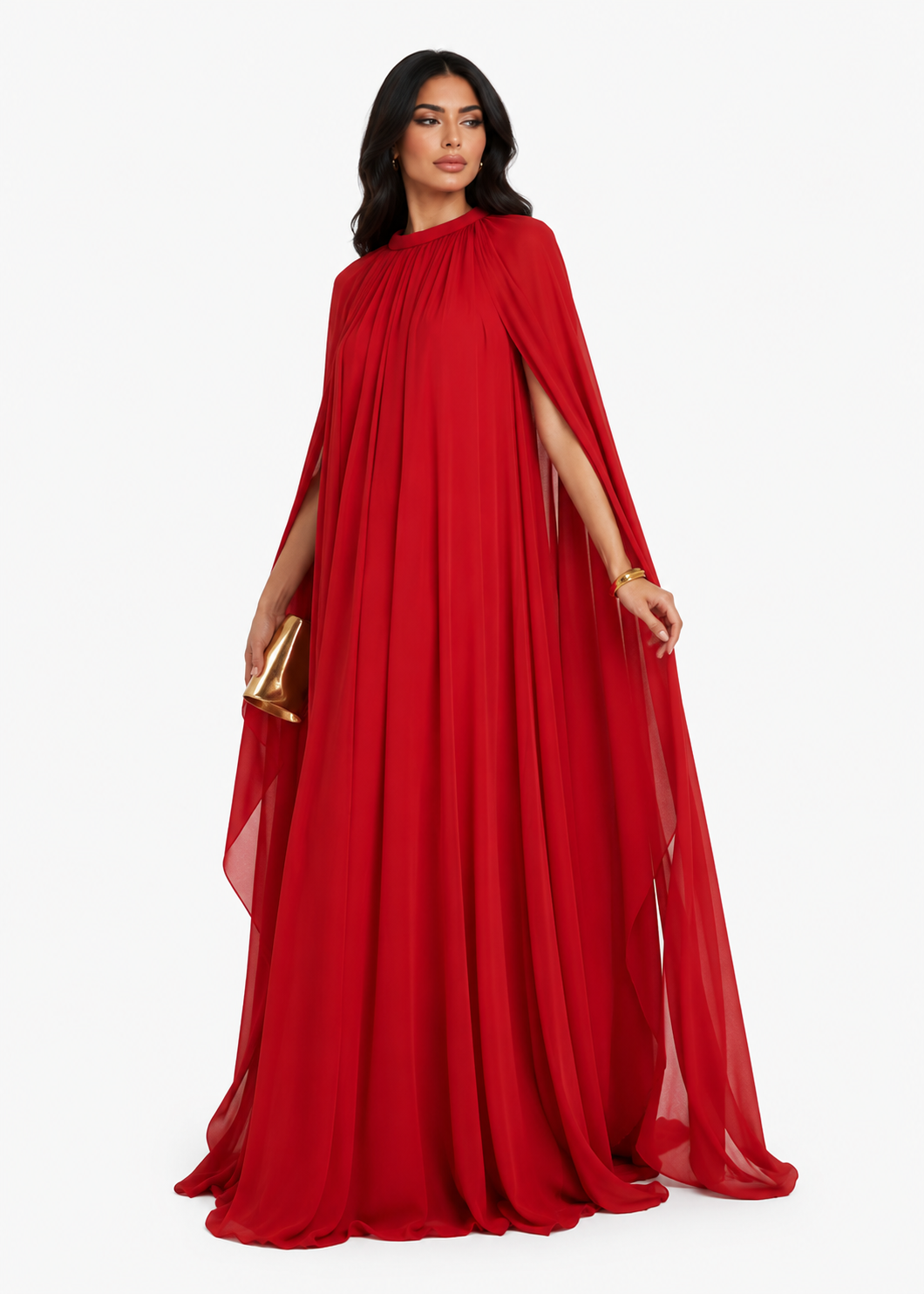 Flowing Cape Maxi Dress - Scarlett