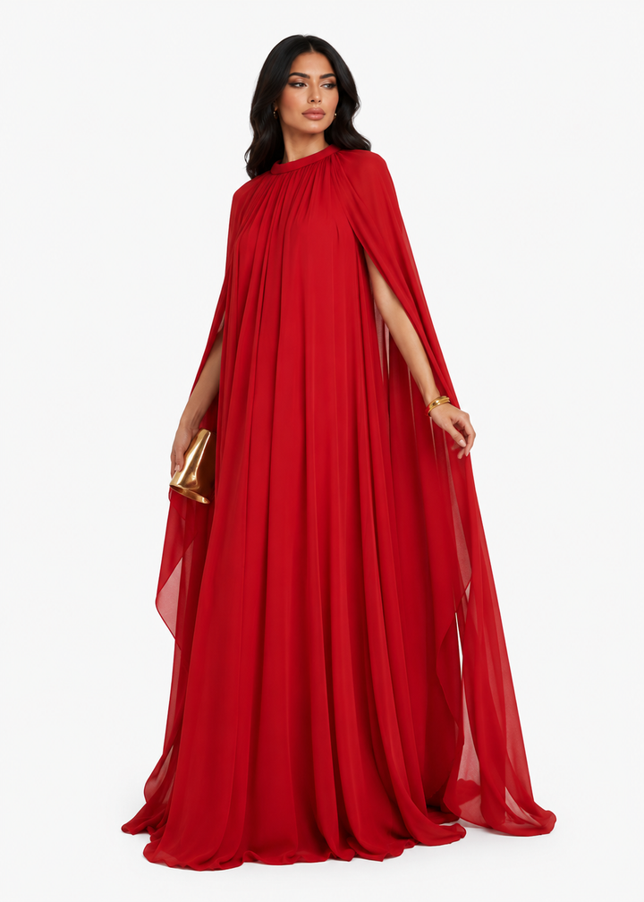 Flowing Cape Maxi Dress - Scarlett