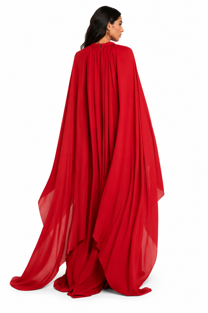 Flowing Cape Maxi Dress - Scarlett