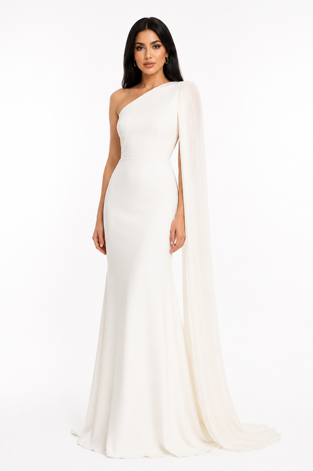 One-Shoulder Cape Maxi Dress - Pearl