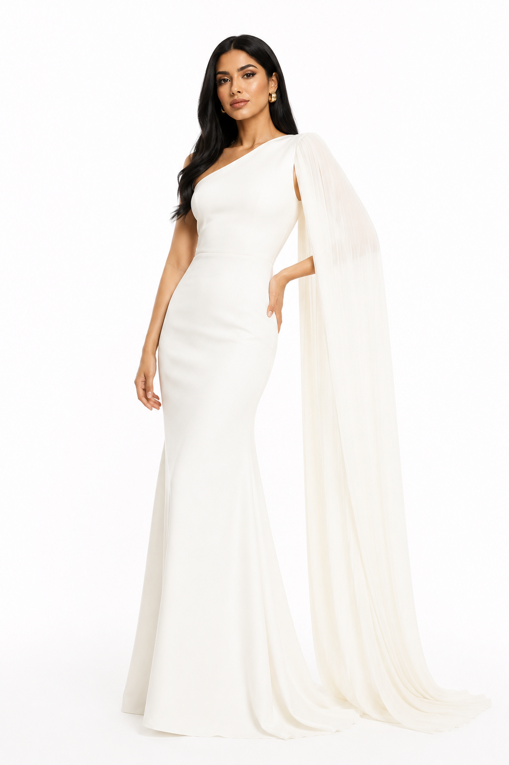 One-Shoulder Cape Maxi Dress - Pearl