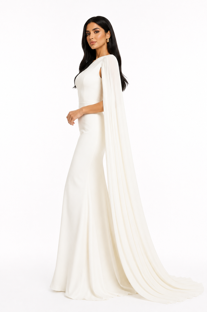 One-Shoulder Cape Maxi Dress - Pearl