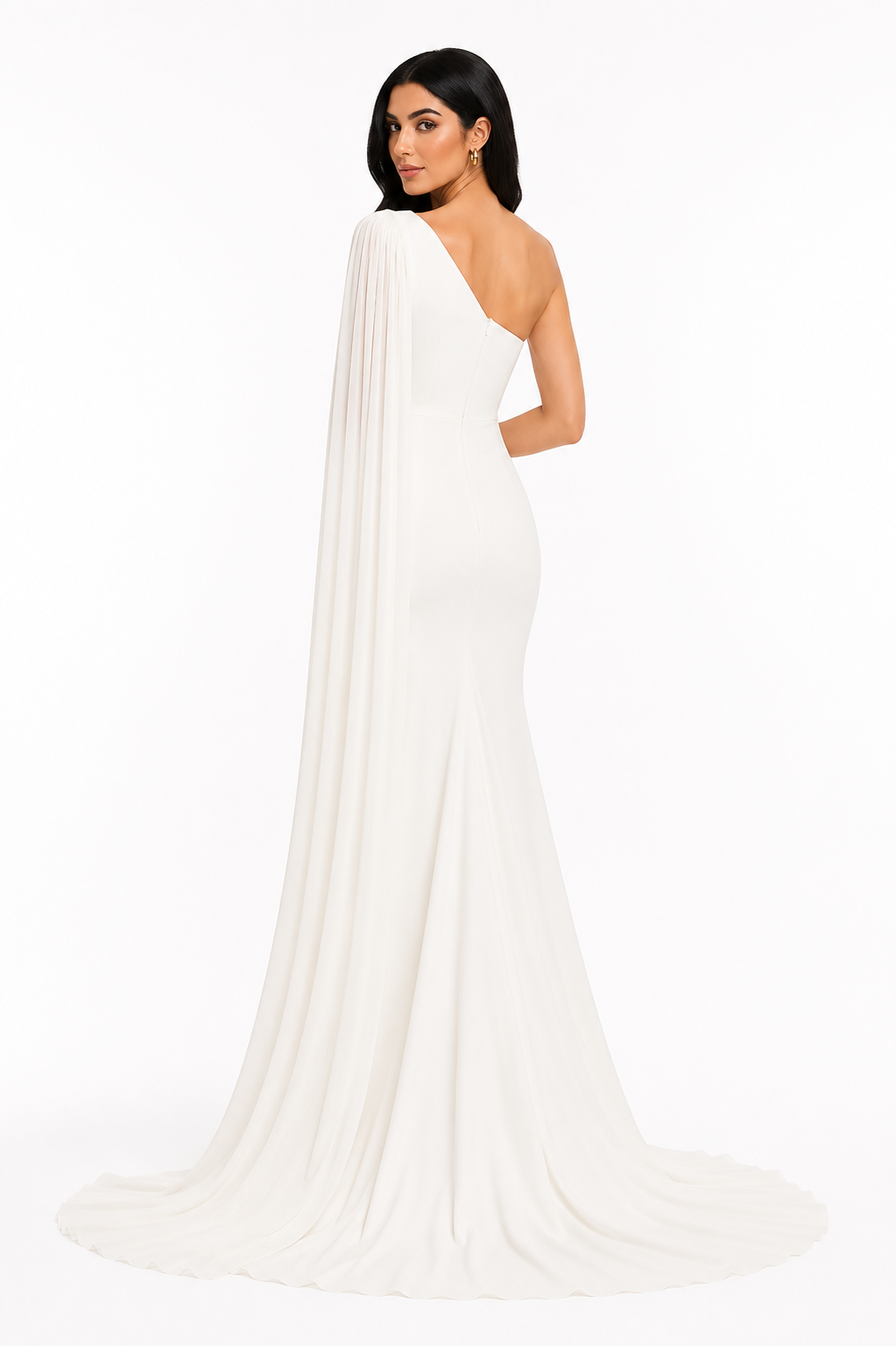 One-Shoulder Cape Maxi Dress - Pearl