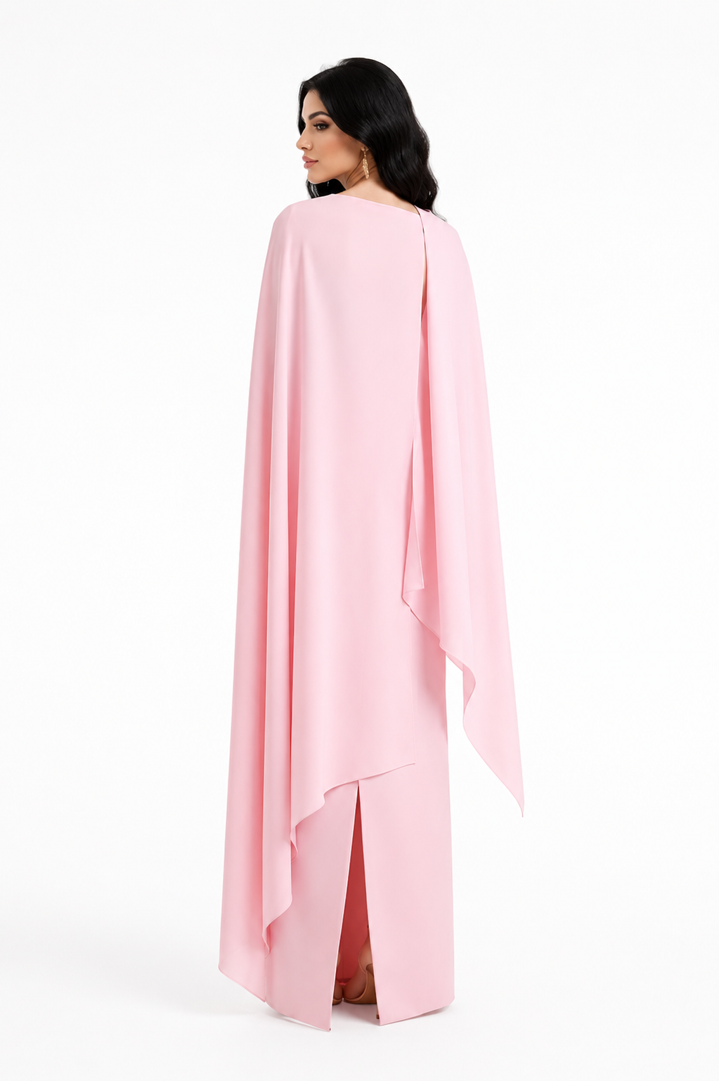 Asymmetric Cape Maxi Dress - Blush