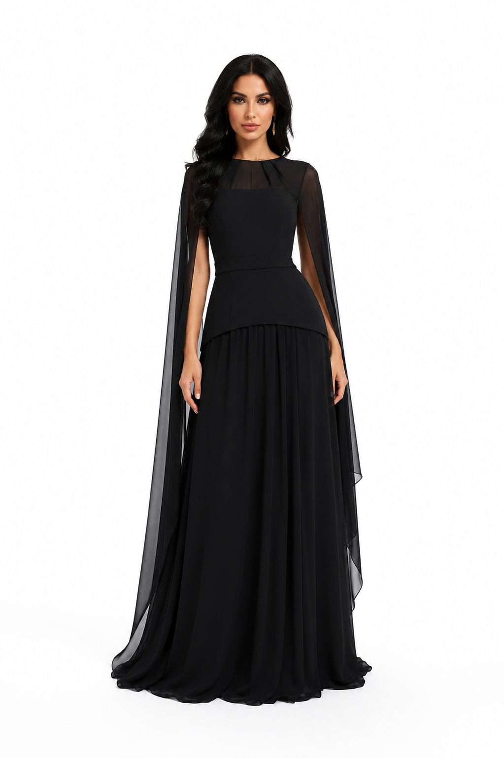 Sheer Cape Sleeve Maxi Dress - Noil