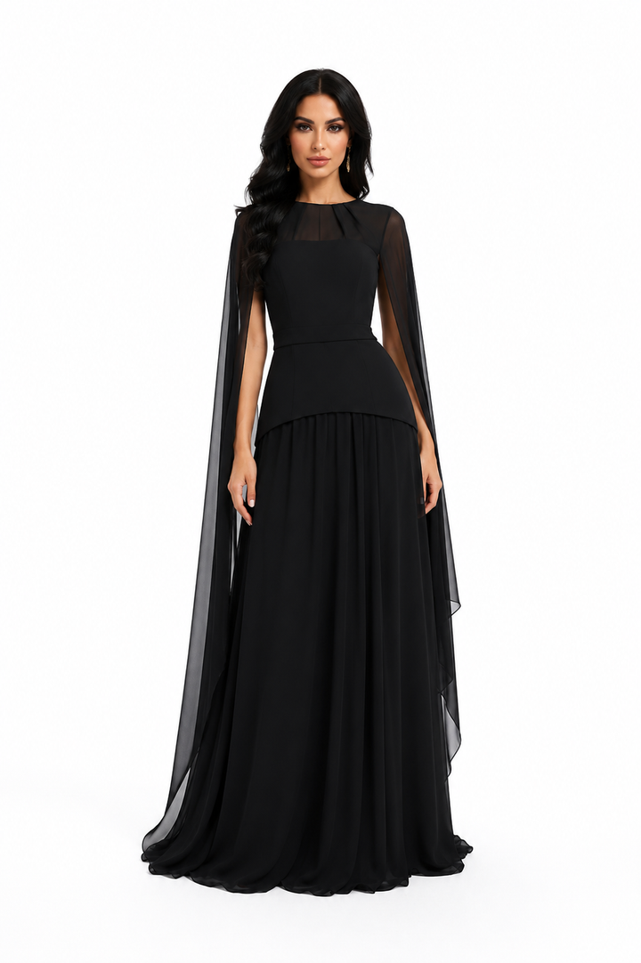 Sheer Cape Sleeve Maxi Dress - Noil