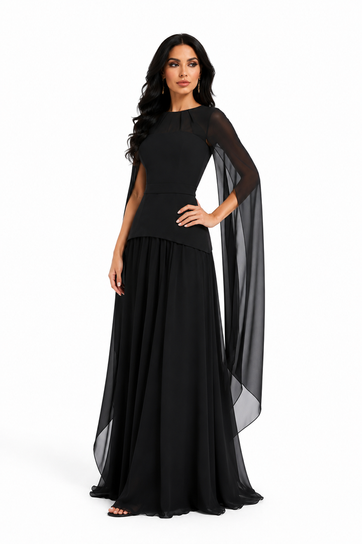 Sheer Cape Sleeve Maxi Dress - Noil