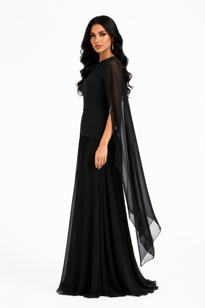 Sheer Cape Sleeve Maxi Dress - Noil