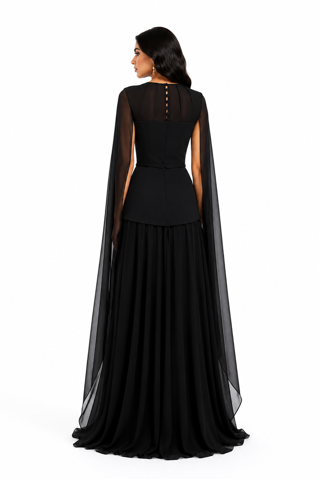 Sheer Cape Sleeve Maxi Dress - Noil