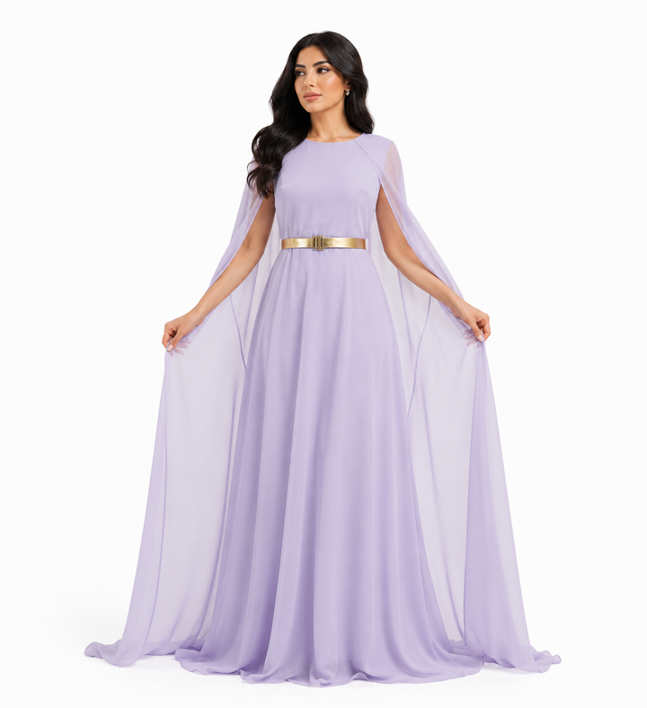 Flowing Cape Maxi Dress - Lavender