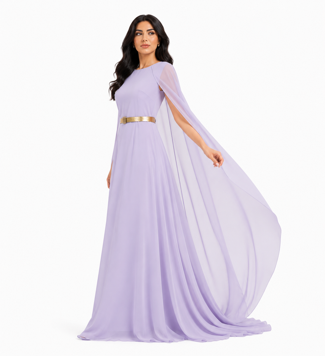 Flowing Cape Maxi Dress - Lavender