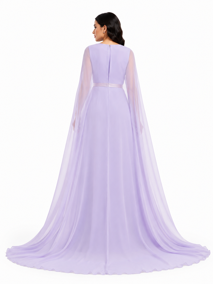 Flowing Cape Maxi Dress - Lavender