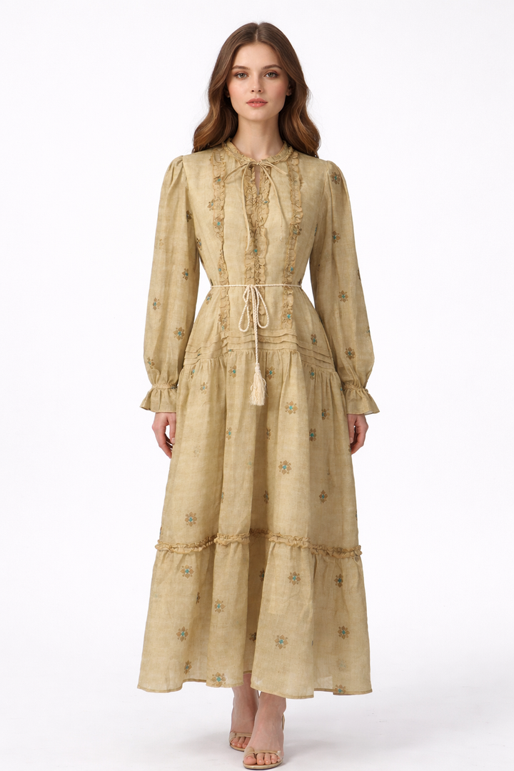 embroidered tiered maxi dress with ruffle trim – SAHARA