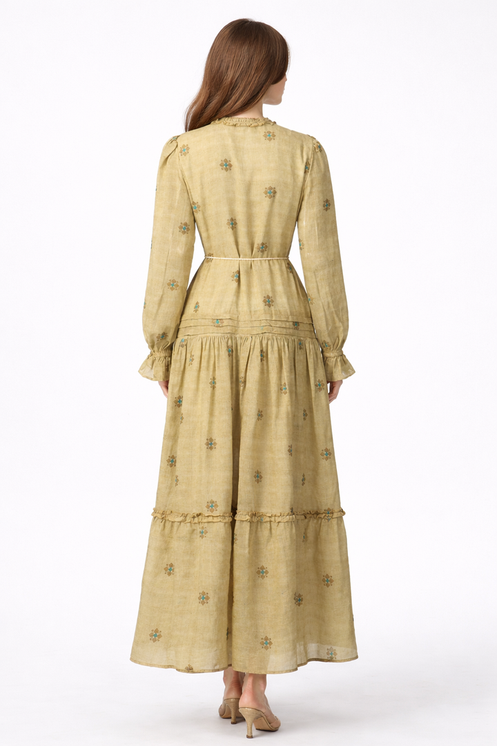 embroidered tiered maxi dress with ruffle trim – SAHARA