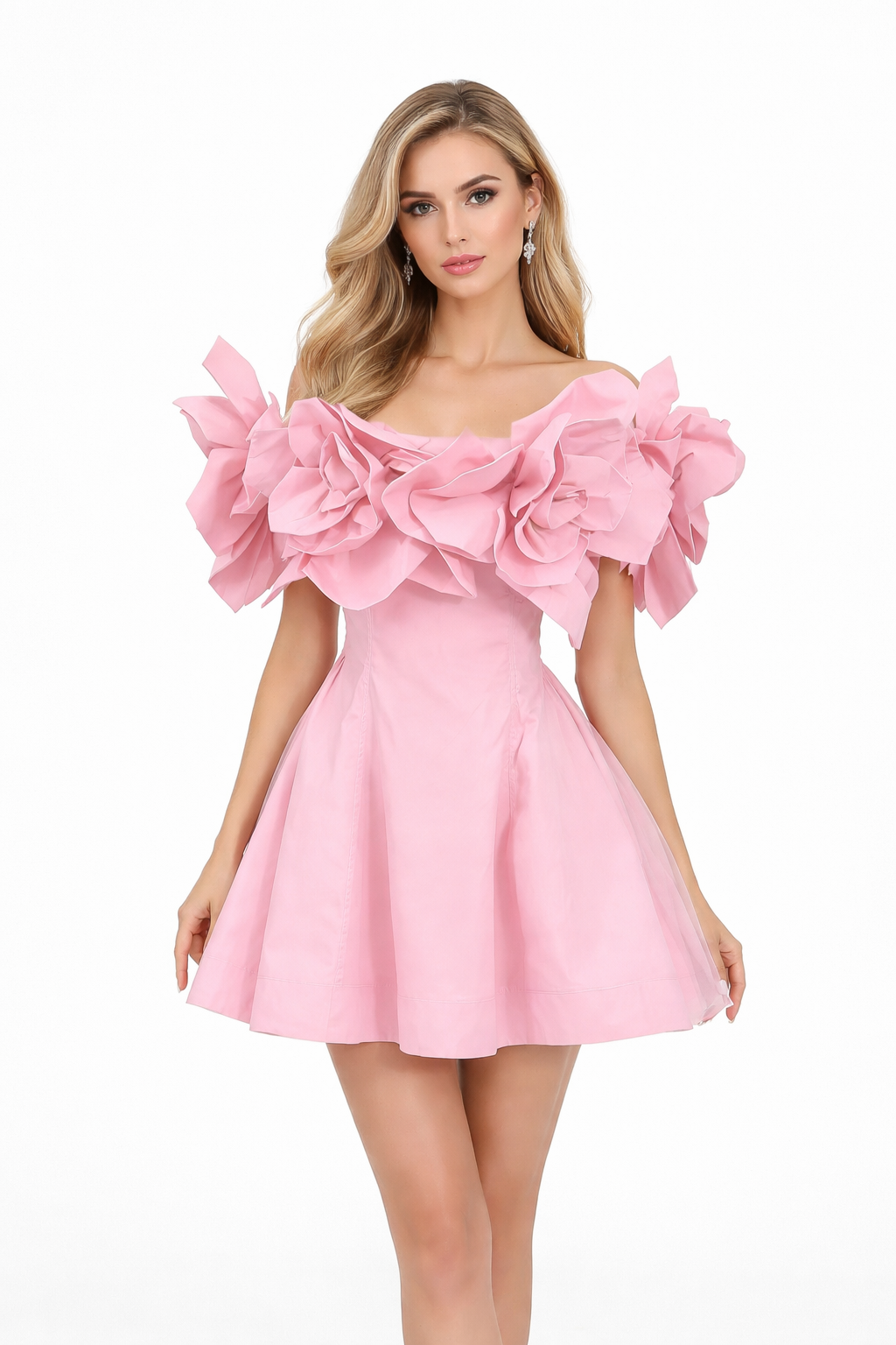off-shoulder floral ruffle mini dress – RANDA