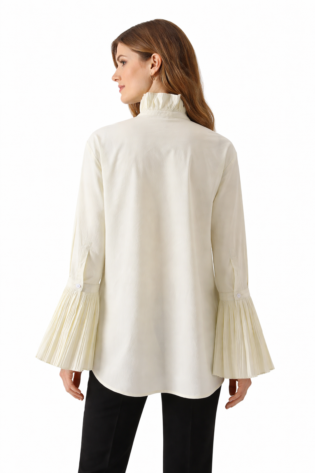 long sleeve ruffled high-neck blouse with pleated cuffs – ALINA