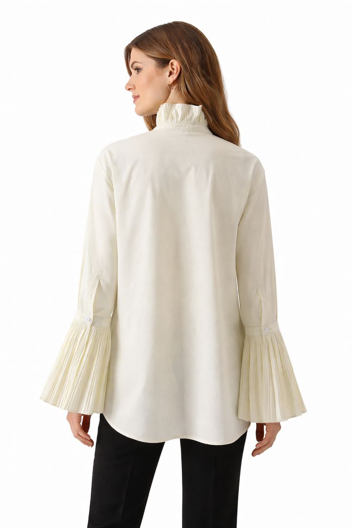 long sleeve ruffled high-neck blouse with pleated cuffs – ALINA